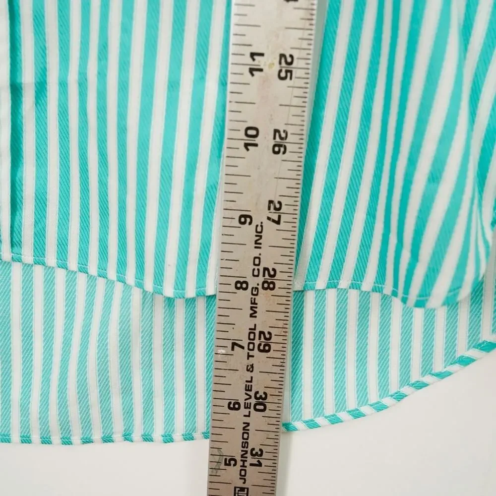 J.Press Button Up Shirt Green white stripe Collared Long Sleeve Japan Made M